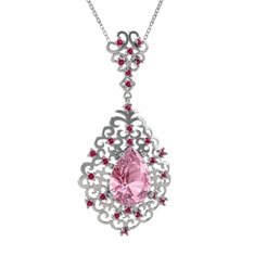Dalila Kolye - Pembe kuvars ve rodolit garnet 8 ayar beyaz altın kolye (40 cm beyaz altın rolo zincir) #16a03n8
