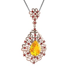 Dalila Kolye - Sitrin ve garnet 8 ayar rose altın kolye (40 cm gümüş rolo zincir) #16gikpo