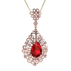 Dalila Kolye - Garnet ve pembe kuvars 18 ayar rose altın kolye (40 cm gümüş rolo zincir) #16mpfrc