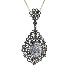 Dalila Kolye - Swarovski ve peridot 925 ayar siyah rodyum kaplama gümüş kolye (40 cm altın rolo zincir) #171sm89