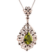 Dalila Kolye - Peridot ve siyah zirkon 925 ayar rose altın kaplama gümüş kolye (40 cm rose altın rolo zincir) #17278fc