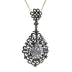 Dalila Kolye - Swarovski ve peridot 925 ayar siyah rodyum kaplama gümüş kolye (40 cm altın rolo zincir) #17d5028