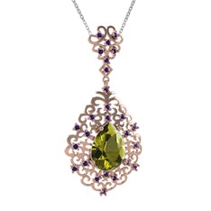 Peridot ve ametist 8 ayar rose altın kolye (40 cm beyaz altın rolo zincir)