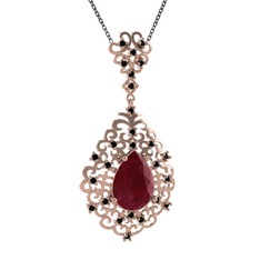 Dalila Kolye - Kök yakut ve siyah zirkon 14 ayar rose altın kolye (40 cm gümüş rolo zincir) #17w8saf