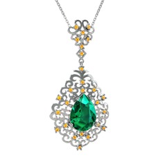 Dalila Kolye - Yeşil kuvars ve sitrin 925 ayar gümüş kolye (40 cm gümüş rolo zincir) #17zb89j