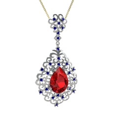 Dalila Kolye - Garnet ve lab safir 925 ayar gümüş kolye (40 cm altın rolo zincir) #18hbv7g