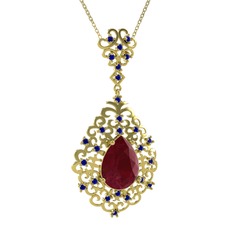 Kök yakut ve lab safir 18 ayar altın kolye (40 cm altın rolo zincir)