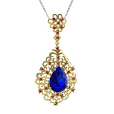 Lab safir ve garnet 925 ayar altın kaplama gümüş kolye (40 cm beyaz altın rolo zincir)