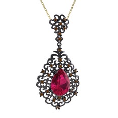 Dalila Kolye - Rodolit garnet ve dumanlı kuvars 925 ayar siyah rodyum kaplama gümüş kolye (40 cm altın rolo zincir) #18uz9pe