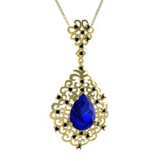 Dalila Kolye - Lab safir ve siyah zirkon 18 ayar altın kolye (40 cm altın rolo zincir) #19vsnuk