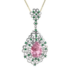 Dalila Kolye - Pembe kuvars ve yeşil kuvars 8 ayar beyaz altın kolye (40 cm gümüş rolo zincir) #19zprxc