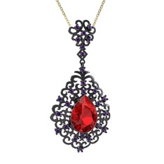 Dalila Kolye - Garnet ve ametist 925 ayar siyah rodyum kaplama gümüş kolye (40 cm altın rolo zincir) #1add8ad