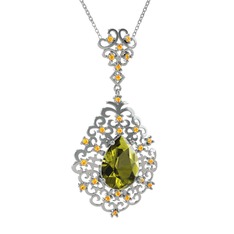 Dalila Kolye - Peridot ve sitrin 8 ayar beyaz altın kolye (40 cm beyaz altın rolo zincir) #1aq55pt