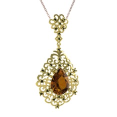 Dalila Kolye - Dumanlı kuvars ve peridot 18 ayar altın kolye (40 cm rose altın rolo zincir) #1awzjkp
