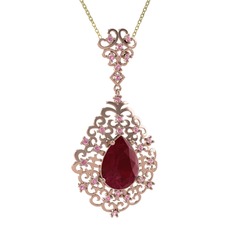 Dalila Kolye - Kök yakut ve pembe kuvars 8 ayar rose altın kolye (40 cm altın rolo zincir) #1b4g442