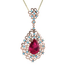 Dalila Kolye - Rodolit garnet ve akuamarin 8 ayar rose altın kolye (40 cm altın rolo zincir) #1bddhqg
