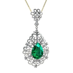 Yeşil kuvars ve pırlanta 8 ayar beyaz altın kolye (0.52 karat, 40 cm altın rolo zincir)