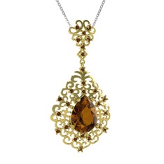 Dalila Kolye - Dumanlı kuvars 14 ayar altın kolye (40 cm beyaz altın rolo zincir) #1bu263x