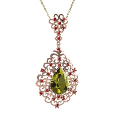 Dalila Kolye - Peridot ve garnet 8 ayar rose altın kolye (40 cm gümüş rolo zincir) #1bx9tbd