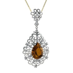 Dalila Kolye - Dumanlı kuvars ve pırlanta 8 ayar beyaz altın kolye (0.52 karat, 40 cm gümüş rolo zincir) #1c6lzpr