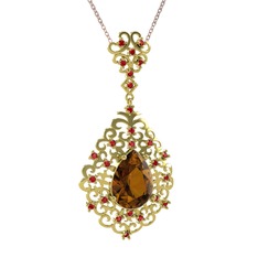 Dalila Kolye - Dumanlı kuvars ve garnet 18 ayar altın kolye (40 cm rose altın rolo zincir) #1cell80