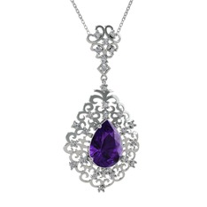 Dalila Kolye - Ametist ve swarovski 925 ayar gümüş kolye (40 cm beyaz altın rolo zincir) #1ck4oid