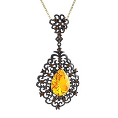 Dalila Kolye - Sitrin ve dumanlı kuvars 925 ayar siyah rodyum kaplama gümüş kolye (40 cm altın rolo zincir) #1cket8f