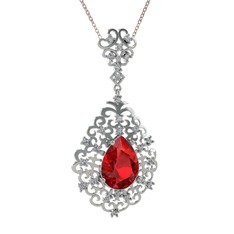 Garnet ve beyaz zirkon 8 ayar beyaz altın kolye (40 cm rose altın rolo zincir)