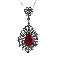 Dalila Kolye - Kök yakut ve peridot 925 ayar siyah rodyum kaplama gümüş kolye (40 cm gümüş rolo zincir) #1cq8g74