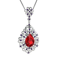 Dalila Kolye - Garnet ve ametist 8 ayar beyaz altın kolye (40 cm gümüş rolo zincir) #1ct8ley