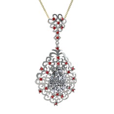 Beyaz zirkon ve garnet 18 ayar beyaz altın kolye (40 cm altın rolo zincir)