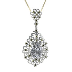 Dalila Kolye - Beyaz zirkon ve peridot 18 ayar beyaz altın kolye (40 cm altın rolo zincir) #1d04uw0