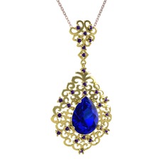 Lab safir ve ametist 18 ayar altın kolye (40 cm rose altın rolo zincir)