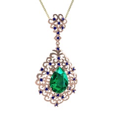Yeşil kuvars ve lab safir 925 ayar rose altın kaplama gümüş kolye (40 cm altın rolo zincir)