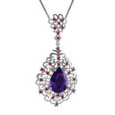 Dalila Kolye - Ametist ve rodolit garnet 18 ayar beyaz altın kolye (40 cm gümüş rolo zincir) #1deicg5