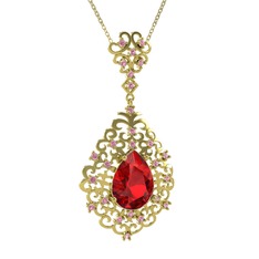 Dalila Kolye - Garnet ve pembe kuvars 18 ayar altın kolye (40 cm altın rolo zincir) #1dgucgf