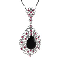 Dalila Kolye - Siyah zirkon ve rodolit garnet 14 ayar beyaz altın kolye (40 cm gümüş rolo zincir) #1dhip3u