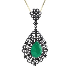 Dalila Kolye - Kök zümrüt ve siyah zirkon 925 ayar siyah rodyum kaplama gümüş kolye (40 cm altın rolo zincir) #1dnzlya