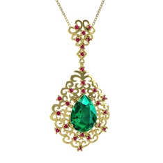 Yeşil kuvars ve rodolit garnet 18 ayar altın kolye (40 cm gümüş rolo zincir)
