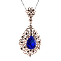 Lab safir ve siyah zirkon 18 ayar rose altın kolye (40 cm gümüş rolo zincir)