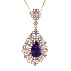 Dalila Kolye - Ametist ve pırlanta 18 ayar rose altın kolye (0.52 karat, 40 cm altın rolo zincir) #1e0h5sv