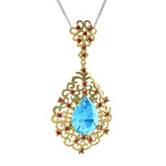 Dalila Kolye - Akuamarin ve garnet 8 ayar altın kolye (40 cm beyaz altın rolo zincir) #1e0xlsv