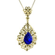 Lab safir ve peridot 925 ayar altın kaplama gümüş kolye (40 cm altın rolo zincir)