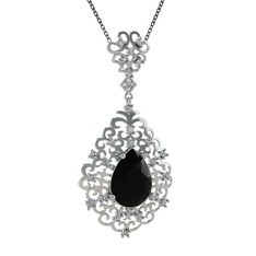 Dalila Kolye - Siyah zirkon ve beyaz zirkon 14 ayar beyaz altın kolye (40 cm gümüş rolo zincir) #1ej98t2
