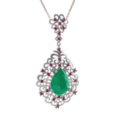 Dalila Kolye - Kök zümrüt ve rodolit garnet 14 ayar beyaz altın kolye (40 cm gümüş rolo zincir) #1etasg4