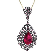 Dalila Kolye - Rodolit garnet ve pembe kuvars 925 ayar siyah rodyum kaplama gümüş kolye (40 cm gümüş rolo zincir) #1ezqfoe