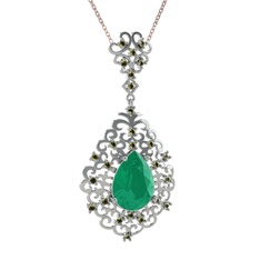 Dalila Kolye - Kök zümrüt ve peridot 18 ayar beyaz altın kolye (40 cm rose altın rolo zincir) #1ezumqz