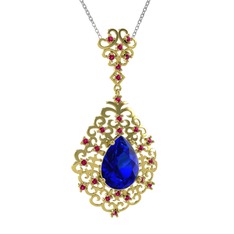 Lab safir ve rodolit garnet 18 ayar altın kolye (40 cm beyaz altın rolo zincir)
