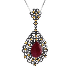 Dalila Kolye - Kök yakut ve sitrin 925 ayar siyah rodyum kaplama gümüş kolye (40 cm gümüş rolo zincir) #1fu850v