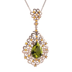 Peridot ve sitrin 18 ayar rose altın kolye (40 cm rose altın rolo zincir)